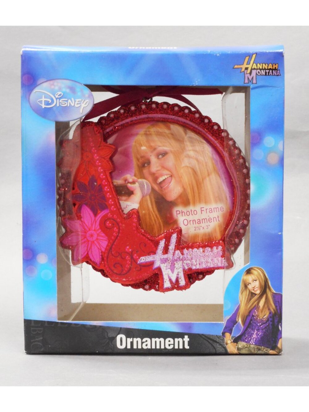 Disney Hanna Montana Photo Frame Ornament in box, Glittery, Guitar, Miley Cyrus